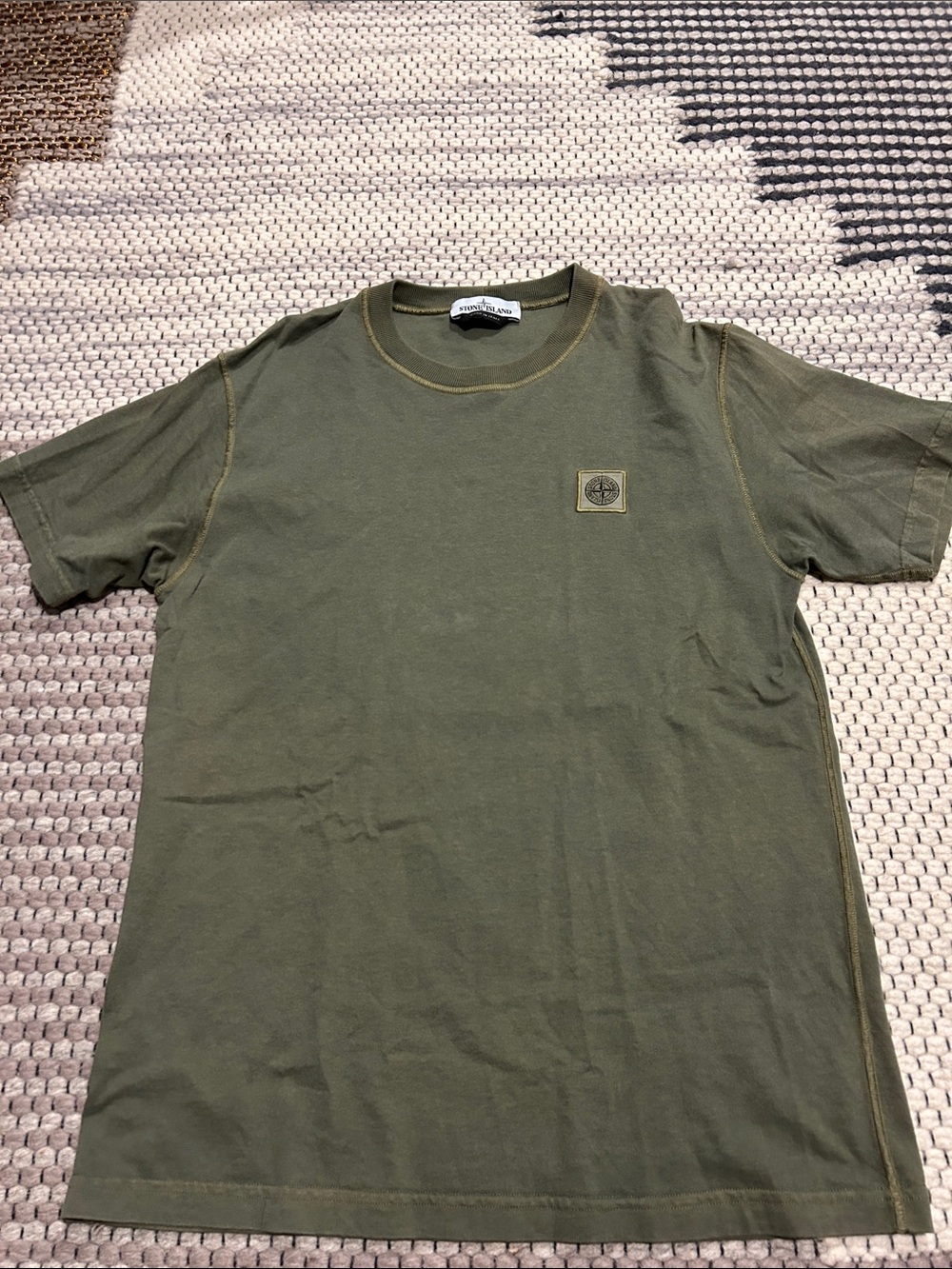 Stone Island Olive Green Short Sleeve Crew Tee with Logo Patch